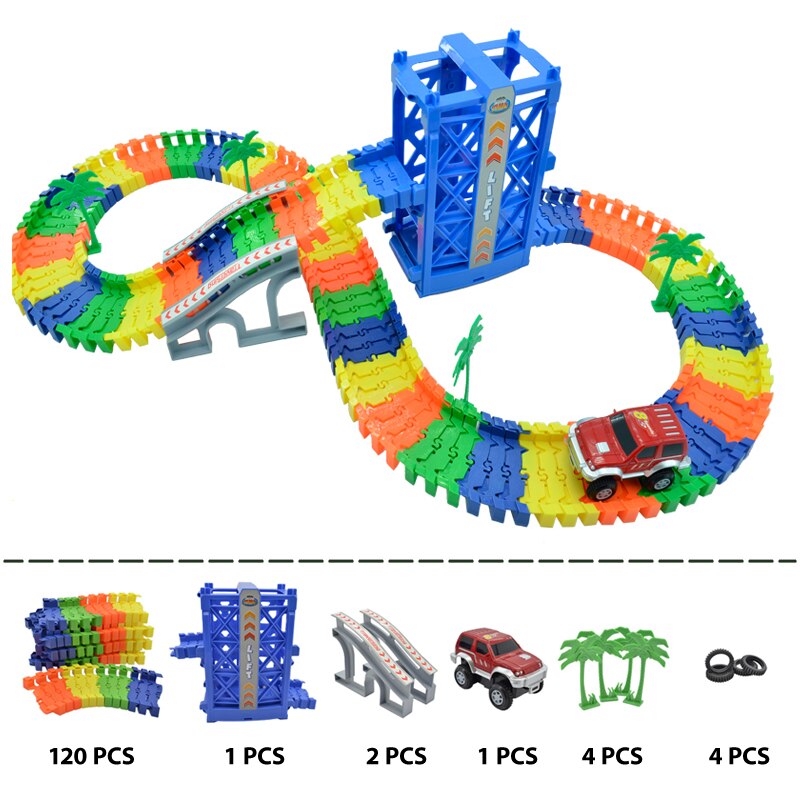 120pcs track racing track, DIY do-it-yourself racing track, flexible racing track, electronic flash, car toys for children