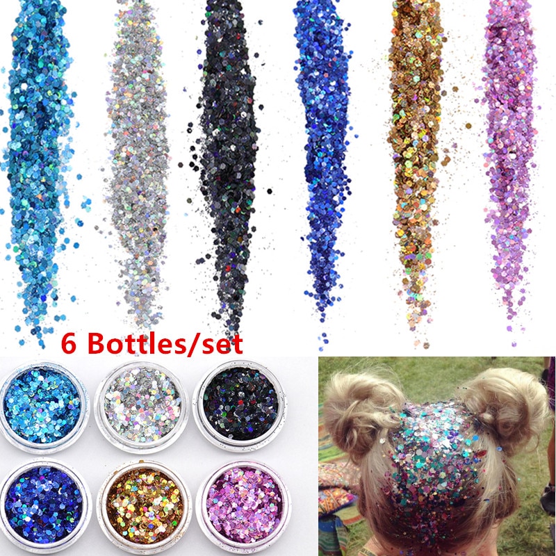 A Collection of 6 Bestselling Glitter Pots Chunky Glitter Palette Mix Small Hexagons Circles Charms Face Eyelid Manicure Nails