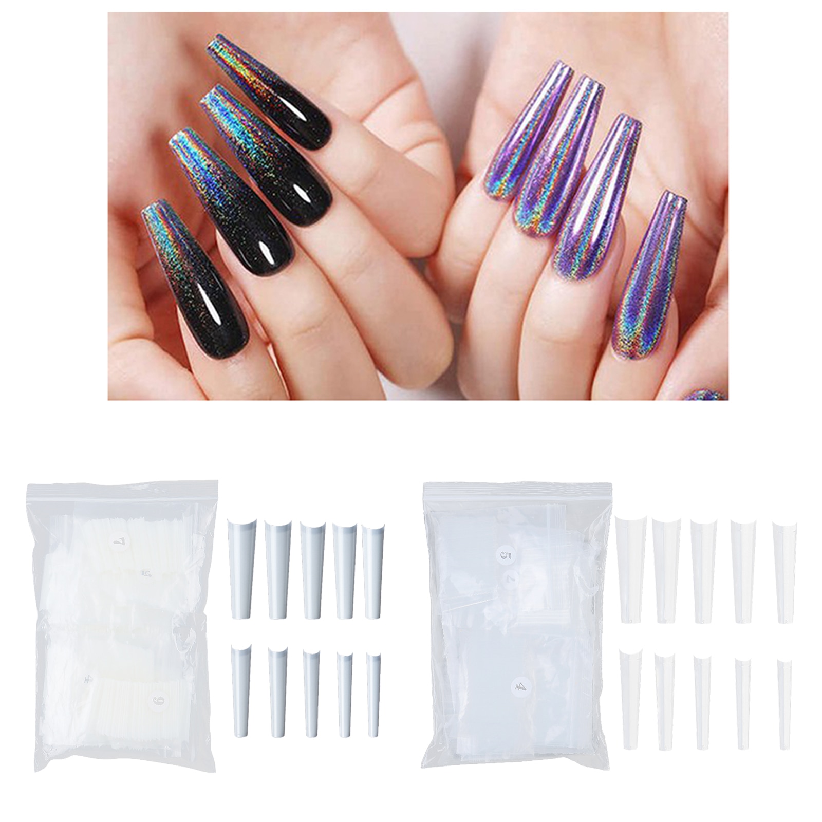 500pcs Long Nail Suggestions Coffin with Box 10 Sizes Resin False Nails for Nails for Nail Art Do It Yourself