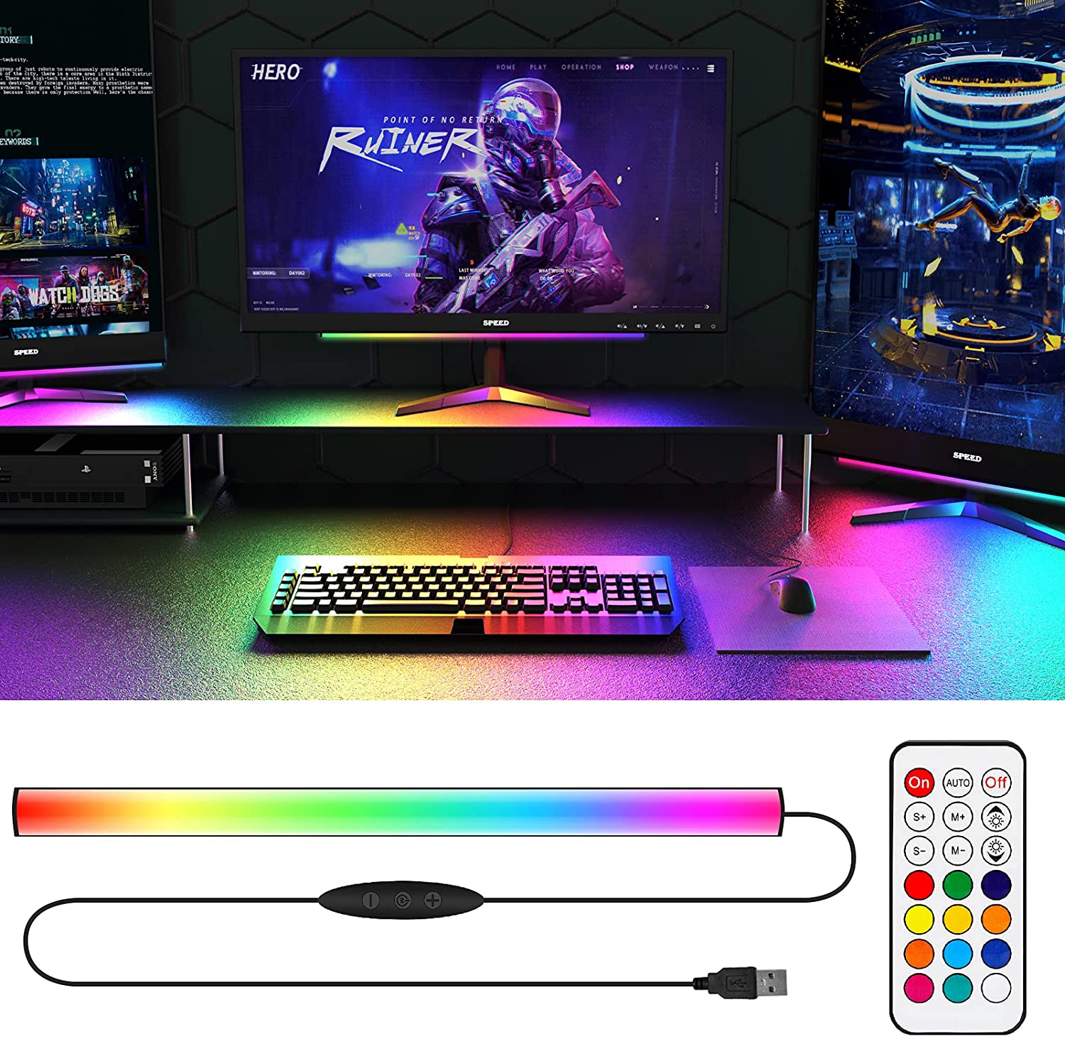 Under Monitor Light Bar RGB Dreamcolor Ambient Neon Sign with Remote Controller for Game Room Decoration Gaming Setup Desk Lamp