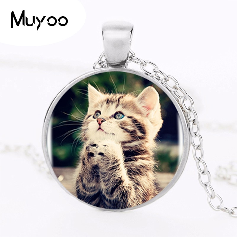 2017 Bestselling Cute Cat Logo Necklace Pendant Art Handmade Vintage Cabochon Round Accessories Necklace Women Jewelry HZ1