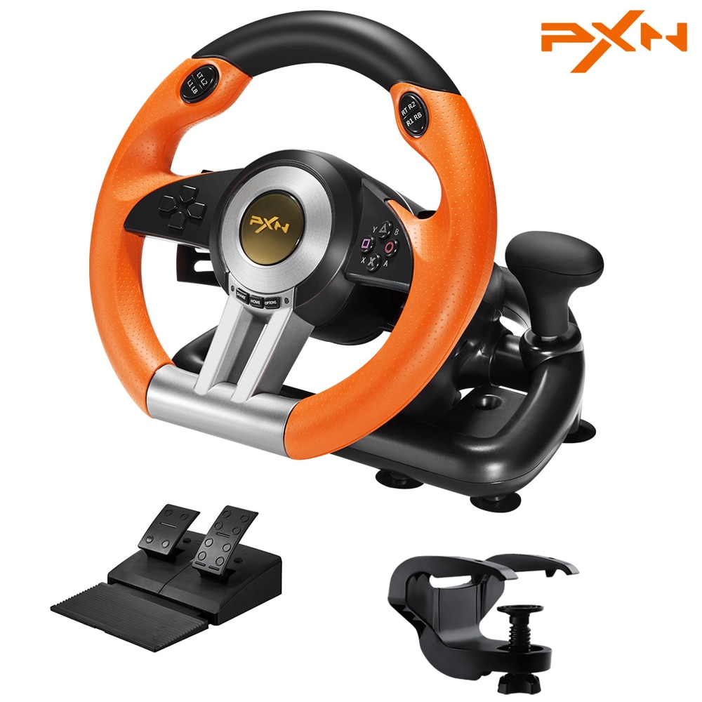 Gaming Steering Wheel Volante PC Racing Wheel 180° Universal PXN V3IIO with Pedals for PS3/PS4 /Xbox One/Switch/Xbox Series X/S