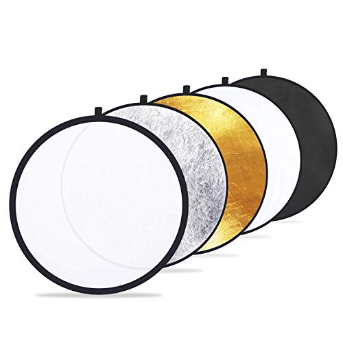 Etekcity 24" (60cm) 5-in-1 Photography Reflector Light Reflectors for Photography Multi-Disc Photo Reflector Collapsible with Bag - Translucent, Silver, Gold, White and Black