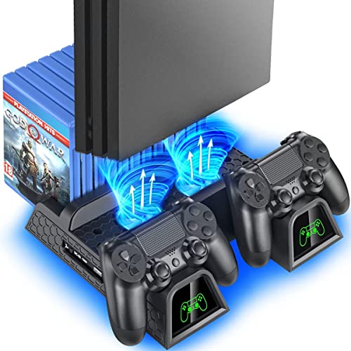 OIVO PS4 Stand Cooling Fan Station for Playstation 4/PS4 Slim/PS4 Pro with Dual Controller EXT Port Charger Dock Station and 12 Game Slots