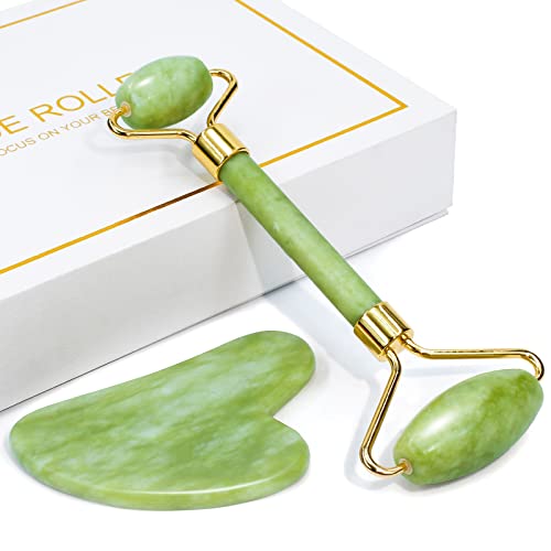 huefull Gua Sha Facial Tool & Jade Roller Set for Skin Care, Reduce Puffiness and Improve Wrinkles, Guasha Tool for Face and Body Treatment, Gua Sha Stone Self Care Gift for Woman Man