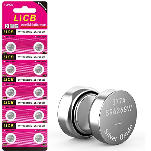 LiCB 10 Pack SR626SW 377 Watch Battery,Long-Lasting & Leak-Proof,High Capacity Silver Oxide 1.55V Button Cell Batteries for Watch