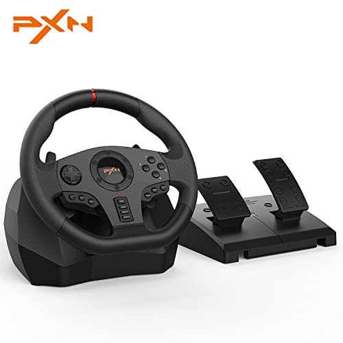 PXN V900 Gaming Steering Wheel - 270/900° PC Racing Wheel with Linear Pedals & Left and Right Dual Vibration for PS4, PC, Switch
