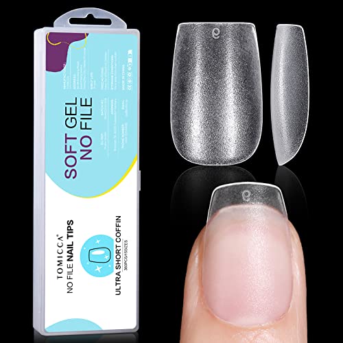 TOMICCA Extra Short Coffin Nail Tips - 15 Size Full Matte , 360PCS Pre-shaped No Need Nail Files and Base Coat Full Cover Soft Gel Nail Tips for Nail Extensions