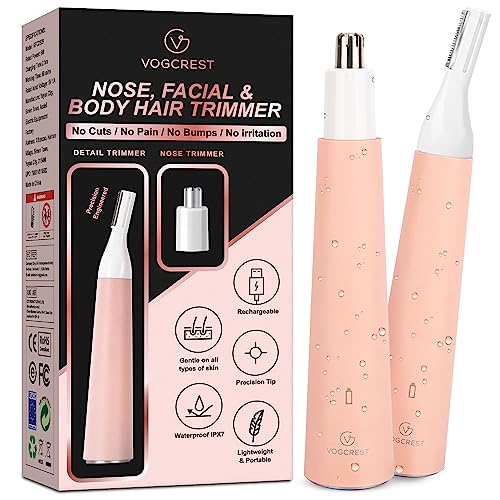 VG VOGCREST Nose Hair Trimmer for Women & Eyebrow Trimmer, Painless IPX7 Waterproof Rechargeable Nose Trimmer, Easy Cleaning, 2 in 1 Personal Trimmer for Women