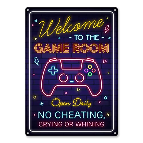 Gaming Room Metal Sign - Gamer Wall Decor For Boys Room, Bedroom Gamers Aluminum Rust Free 9" X 11", Pre-Drilled Holes, Weather Resistant