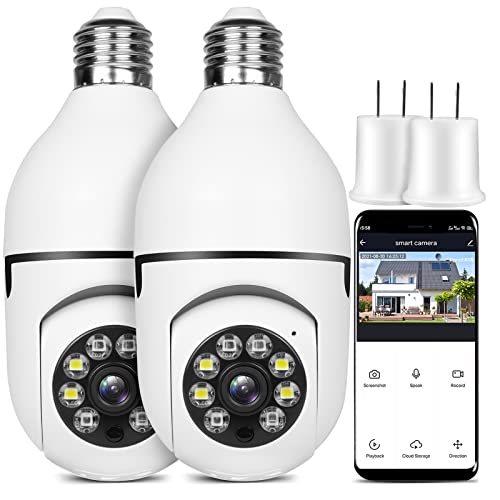 OFYOO Light Bulb Security Camera Wireless Outdoor Indoor 2.4G/5G WiFi Security Cameras for Home Security 360° Panoramic Camera Motion Detection and Alarm Two-Way Audio Based E27 Light Bulb Socket