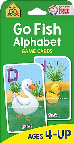 School Zone Go Fish Card Game: Play and Learn the ABCs, Preschool to First Grade, Matching, Uppercase and Lowercase Letters, Word-Picture Recognition, Animals, and More, Ages 4+