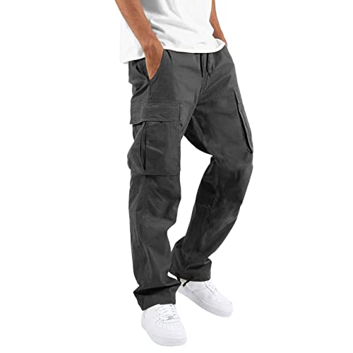 THWEI Mens Cargo Pants Casual Joggers Athletic Pants Cotton Loose Straight Sweatpants Grey M