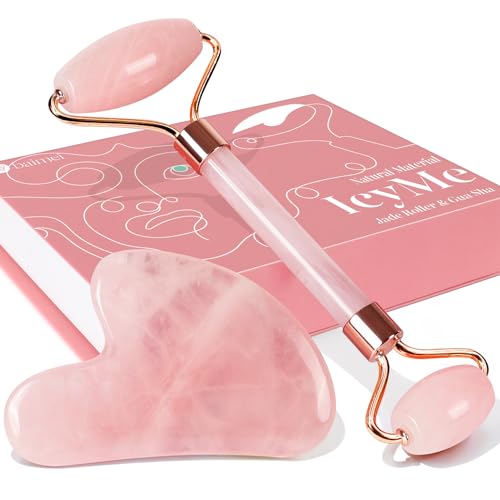 BAIMEI Jade Roller & Gua Sha, Face Roller, Facial Beauty Roller Skin Care Tools, Self Care Pink Gift for Men Women, Massager for Face, Eyes, Neck, Relieve Fine Lines and Wrinkles - Rose Quartz
