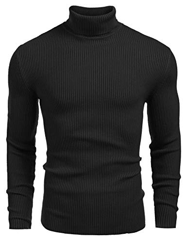 COOFANDY Mens Ribbed Slim Fit Knitted Pullover Turtleneck Sweater (Small, Black)