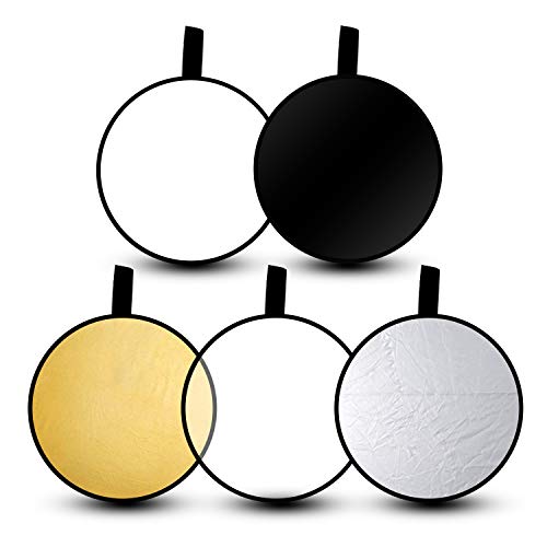 EMART 24’’ (60cm) Light Reflectors 5 in 1 Photo Collapsible Photography Reflector with Bag - Portable Camera Light Reflector Photography Panel for Studio Video-Translucent, White, Silver,Gold,Black
