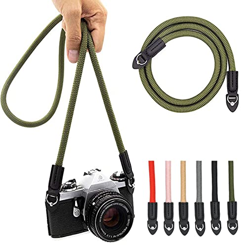 Eorefo Camera Strap Vintage 100cm Nylon Climbing Rope Camera Neck Shoulder Strap for Micro Single and DSLR Camera.(Army Green)