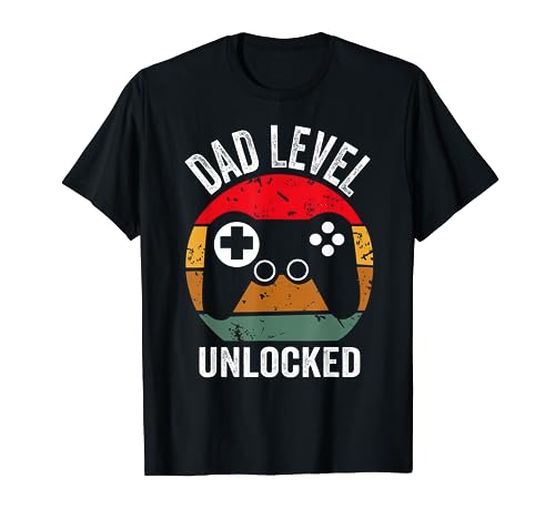 Funny New Dad Shirt Dad Level Unlocked Tee Shirt Gaming T-Shirt