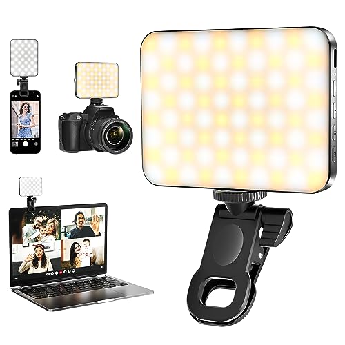 Glisiol Selfie Light for Phone, 3000Mah 80 LED Rechargeable Phone Light Clip, 3 Light Modes, 10-Level Brightness Ring Light for Phone, iPad, Camera, Laptop, for Makeup, TikTok, Selfie - Black