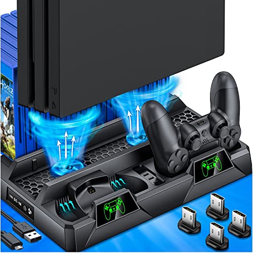 Kawaye PS4 Stand Cooling Fan for PS4 Slim/PS4 Pro/Playstation 4, PS4 Vertical Stand Cooler with Dual Controller Charge Station & 16 Game Storage,Organizer Stand with Game Storage PS4 Accessories