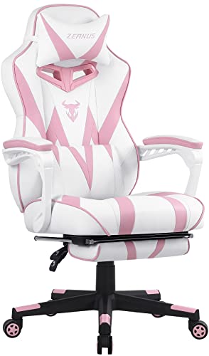Pink Gaming Chair, Gaming Computer Chair for Girls, Reclining Gamer Chair with Footrest, Ergonomic PC Gaming Chair with Massage, Gaming Desk Chair for Women, High Back Gaming Chairs for Adults Pink