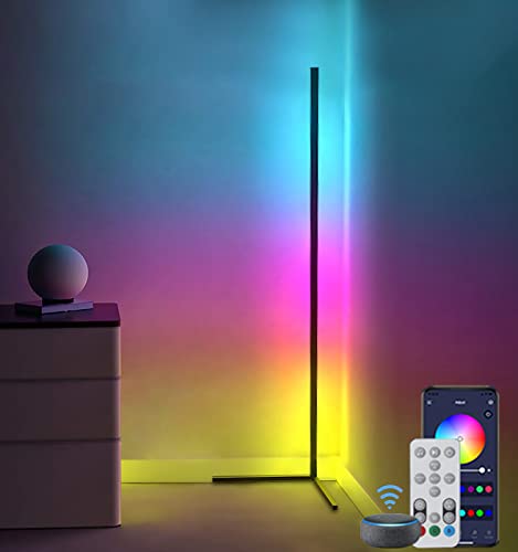RGB Corner LED Floor Lamp, Corner Floor Lamps, 56" Music Mood lighting Sync Dimmable Home Decor, Color Changing Gaming Light, Timing Stand Lights for Bedroom, Living Room, DIY Colors & Scene Modes