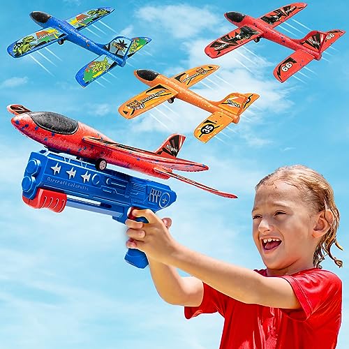 3 Pack Airplane Launcher Toys, 2 Flight Modes Throwing Foam Glider Catapult Plane, Outdoor Flying Game Outside Toys for Ages 3 4 5 6 7 8 9 10 11 12 Years Old Boys Girls Kids Birthday Gifts