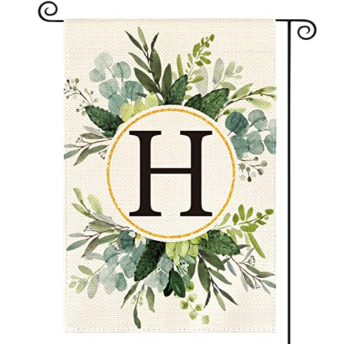 AVOIN colorlife Monogram Letter H Floral Garden Flag 12x18 Inch Double Sided Outside, Family Last Name Initial Yard Outdoor Decoration