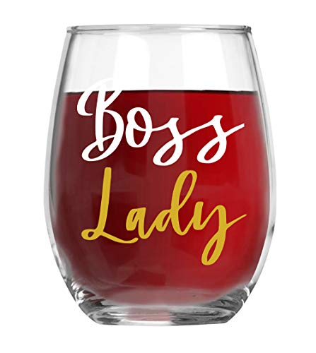 AW Fashions Boss Lady 15oz Wine Glass for Women - Funny Unique Office Gift Idea for Girl Boss, Boss Babe, Women Bosses, Lady, Female, Office, Appreciation Perfect Birthday Gifts for The Office