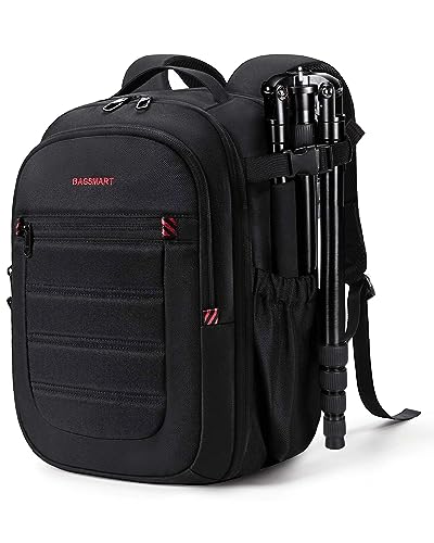 BAGSMART Camera Backpack, Expandable DSLR SLR Camera Bags for Photographers, Waterproof Photography Travel Backpack with 15.6" Laptop Compartment, Rain Cover & Tripod Holder, Black