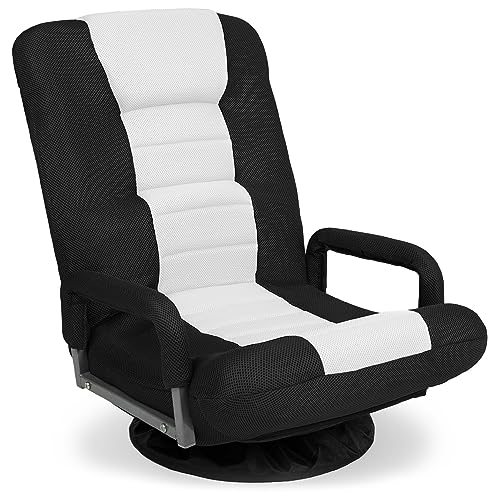 Best Choice Products Swivel Gaming Chair 360 Degree Multipurpose Floor Chair Rocker for TV, Reading, Playing Video Games w/Lumbar Support, Armrest Handles, Adjustable Backrest - Black/White
