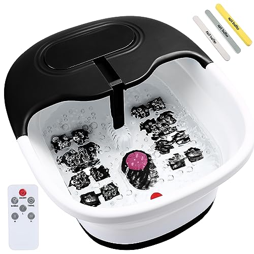 Collapsible Foot Spa Massager with Bubble Jets Foot Bath with Remote Control 3 Temperature and 2 Timer Settings 16 Massage Rollers Pumice Stone for Pedicure, Easy Storage and Space Saving- Black