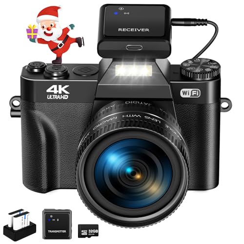 Digital Camera for Photography VJIANGER 4K 48MP Vlogging Camera for YouTube with WiFi, 180 Degree Flip Screen, 16X Digital Zoom, 52mm Wide Angle & Macro Lens, 2 Batteries, 32GB TF Card(W02 Black6)
