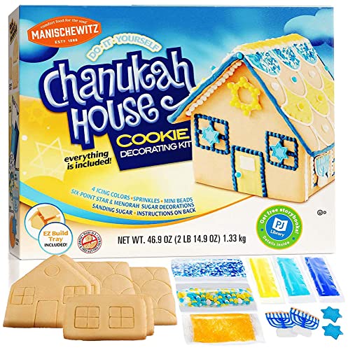 Do-It-Yourself Chanukah House Cookie Decorating Kit By Manischewitz, Easy Build Tray Included, Nut Free, Fun Hanukkah Activity for the Whole Family!