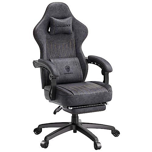 Dowinx Gaming Chair Breathable PU Leather Gamer Chair with Pocket Spring Cushion, Ergonomic Computer Chair with Massage Lumbar Support,Adjustable Swivel Task Chair with Footrest(Gray)