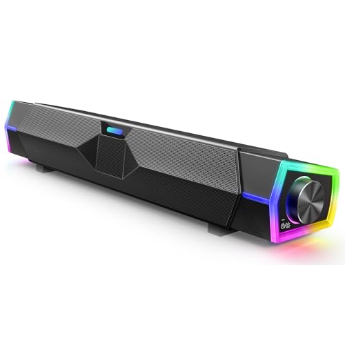 Fishcovers Computer Speakers for PC Desktop, Bluetooth 5.3 Gaming PC Soundbar, Wired USB Powered Monitor Speaker, Colorful RGB Lights with Switch Button,12W, Black