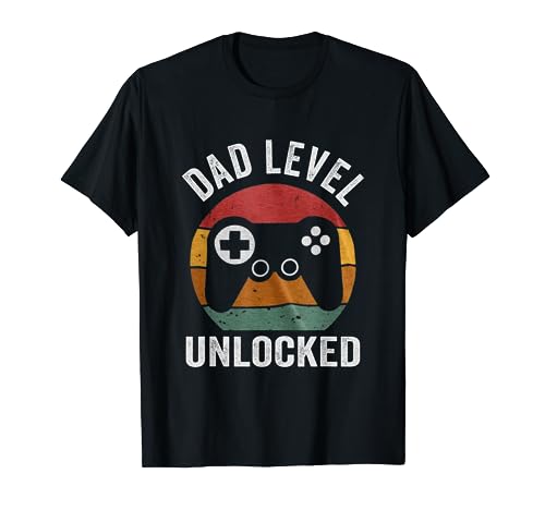 Funny New Dad Shirt Dad Level Unlocked day Tee Shirt Gaming T-Shirt