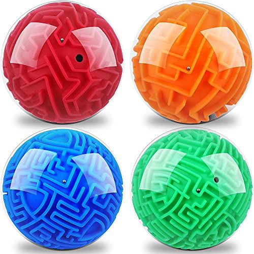 Gamieac 3D Maze Ball Puzzle Games for Kids, Set of 4, Includes 4 Brain Teaser Puzzles in Varying Difficulty Levels, Stress Relieving Travel and Brain Games for Kids and Adults