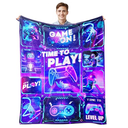 Gaming Blanket for Boys Girls, Gamer Blanket Gamer Gift for Men Women, Soft Game Blanket for Gamer Room Decor