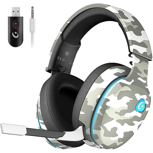Gtheos 2.4GHz Wireless Gaming Headset for PC, PS4, PS5, Mac, Nintendo Switch, Bluetooth 5.2 Gaming Headphones with Detachable Noise Canceling Microphone, Stereo Sound, 3.5mm Wired Mode for Xbox Series