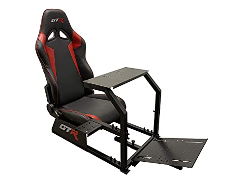 GTR Simulator GTA Model Majestic Black Frame with Adjustable Black Red Leatherette Speciale Racing Seat Racing Driving Gaming Simulator Cockpit Chair