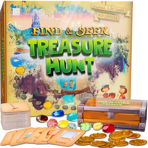 Hapinest Find and Seek Treasure Hunt Family Board Game for Kids Toddler Ages 3 4 5 6 7 8 9 10 11 12 Years Old and Up - an Indoor Outdoor Scavenger Hunt Game for Boys and Girls