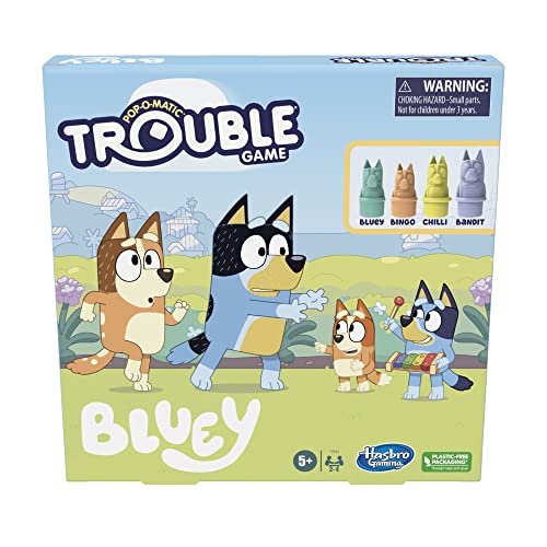 Hasbro Gaming Trouble: Bluey Edition Board Game for Kids Ages 5 and Up, Game for 2-4 Players, Race Bluey, Bingo, Bandit, or Chilli to The Finish (Amazon Exclusive)