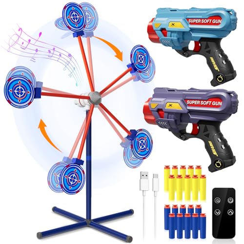HLDYA Rocket Shooting Games Toys with Rotating Target 2 Toy Guns 20 Foam Darts Kids Outdoor Toys for Boys Age 5 6 7 8 9 10+ Year Old Compatible with Nerf Guns