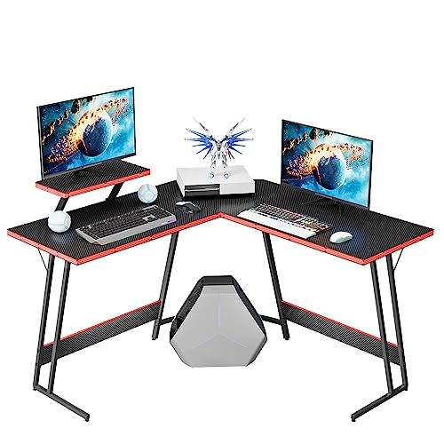 Homall L Shaped Gaming Desk Computer Corner Desk PC Gaming Desk Table with Large Monitor Riser Stand for Home Office Sturdy Writing Workstation (Black, 47 Inch)