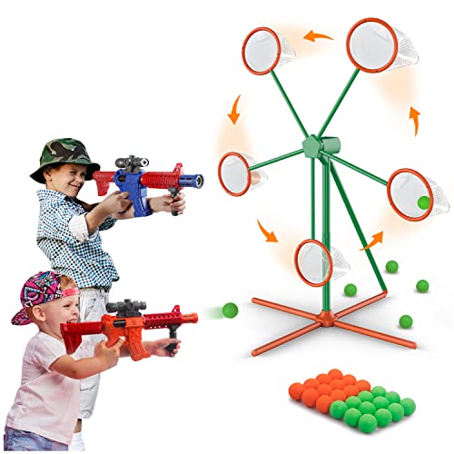 IFLOVE Shooting Games Toys for Boys,Kids Toys Outdoor Games with 2pk Popper Air Toy Guns & Moving Shooting Target & 24 Foam Balls,Birthday Gift for Boys Age 5 6 7 8 9 10+ Years Old