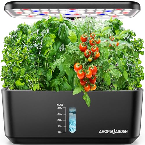Indoor Garden Hydroponics Growing System: 10 Pods Plant Germination Kit Aeroponic Herb Vegetable Growth Lamp Countertop with LED Grow Light - Hydrophonic Planter Grower Harvest Veggie Lettuce, Black