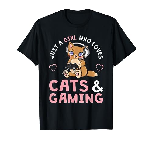 Just A Girl Who Loves Cats And Gaming Cute Gamer Cat T-Shirt