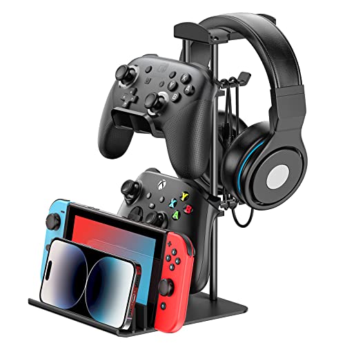 KDD Headphone/Headset Stand, Game Controller Holder for Desk, Earphone Stand with Aluminum Supporting Bar, Universal Storage Organizer Headphones/Controller/Switch/iPad/Mobile Phone