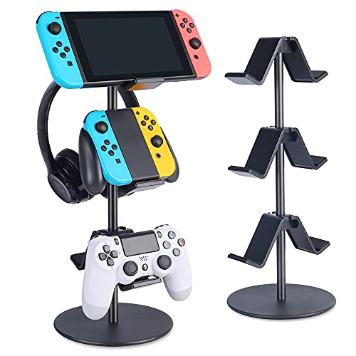 KELJUN Controller Stand 3 Tier,Headphone Holder, Multi Adjustable Game Controller Headset Hanger for All Universal Gaming PC Accessories, Xbox PS4 PS5 Nintendo Switch(Smart Black)